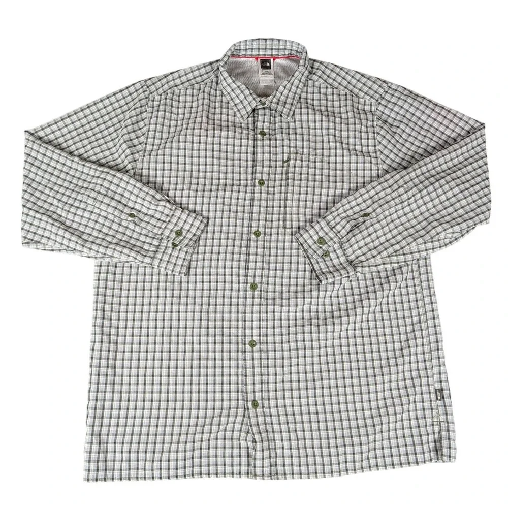 The North Face Mens Green Plaid Long Sleeve Mesh Lined Hiking Shirt XL